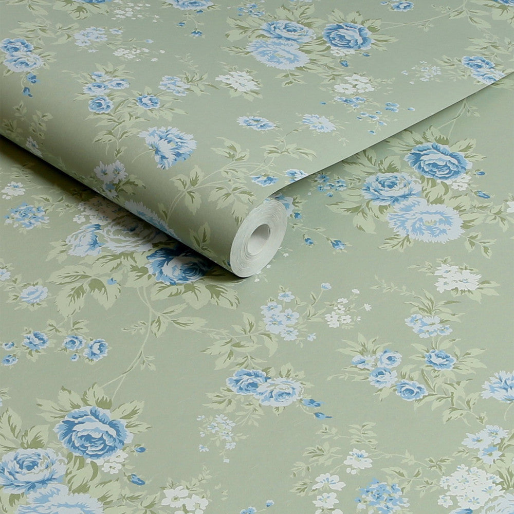 Shabby Chic Tapete von Rachel Ashwell - Wildblume - Salbeigrün