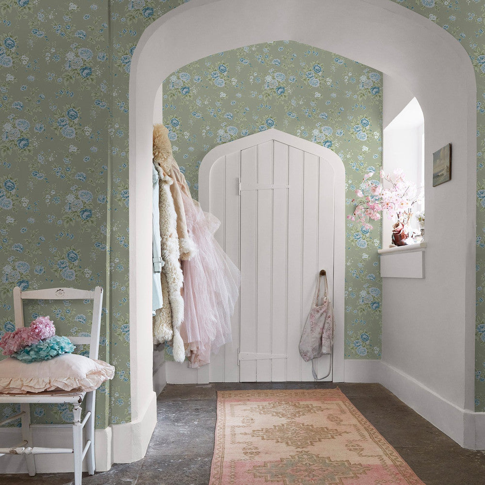 Shabby Chic Tapete von Rachel Ashwell - Wildblume - Salbeigrün