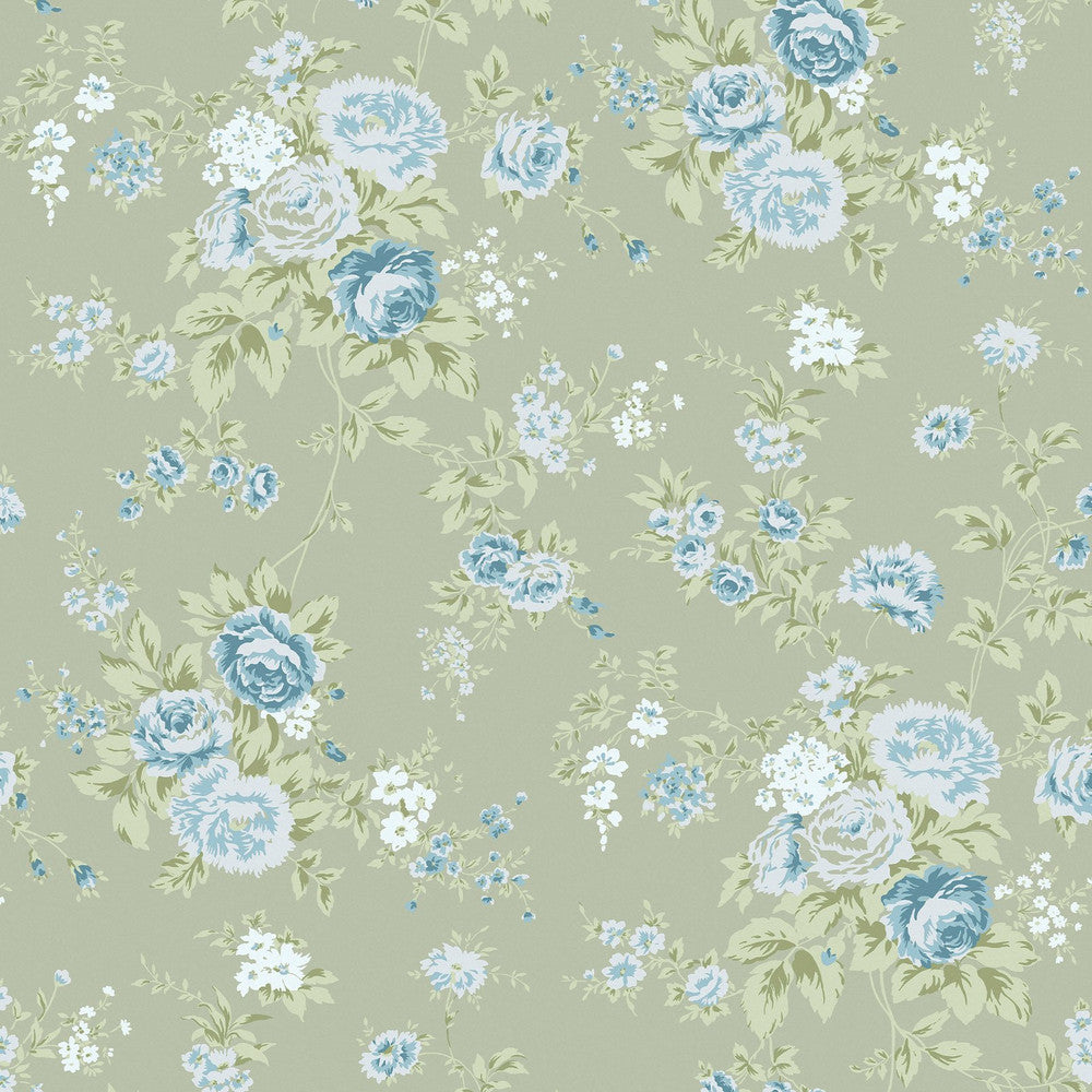 Shabby Chic Tapete von Rachel Ashwell - Wildblume - Salbeigrün