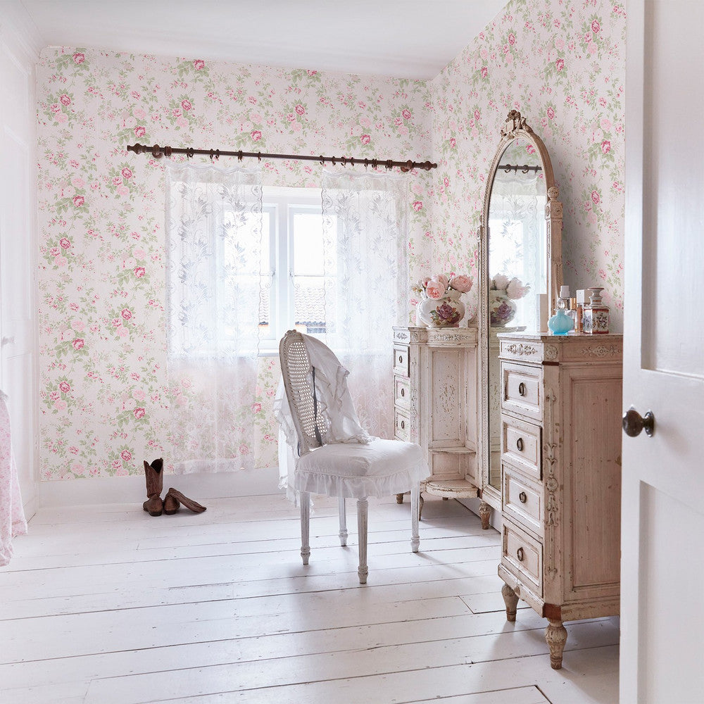 Shabby Chic Tapete von Rachel Ashwell - Wildblume - Salbeigrün