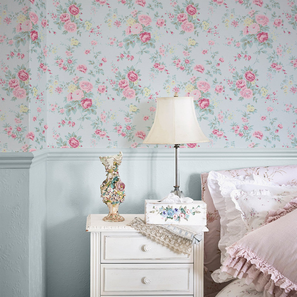 Shabby Chic Tapete von Rachel Ashwell - Wildblume - Salbeigrün