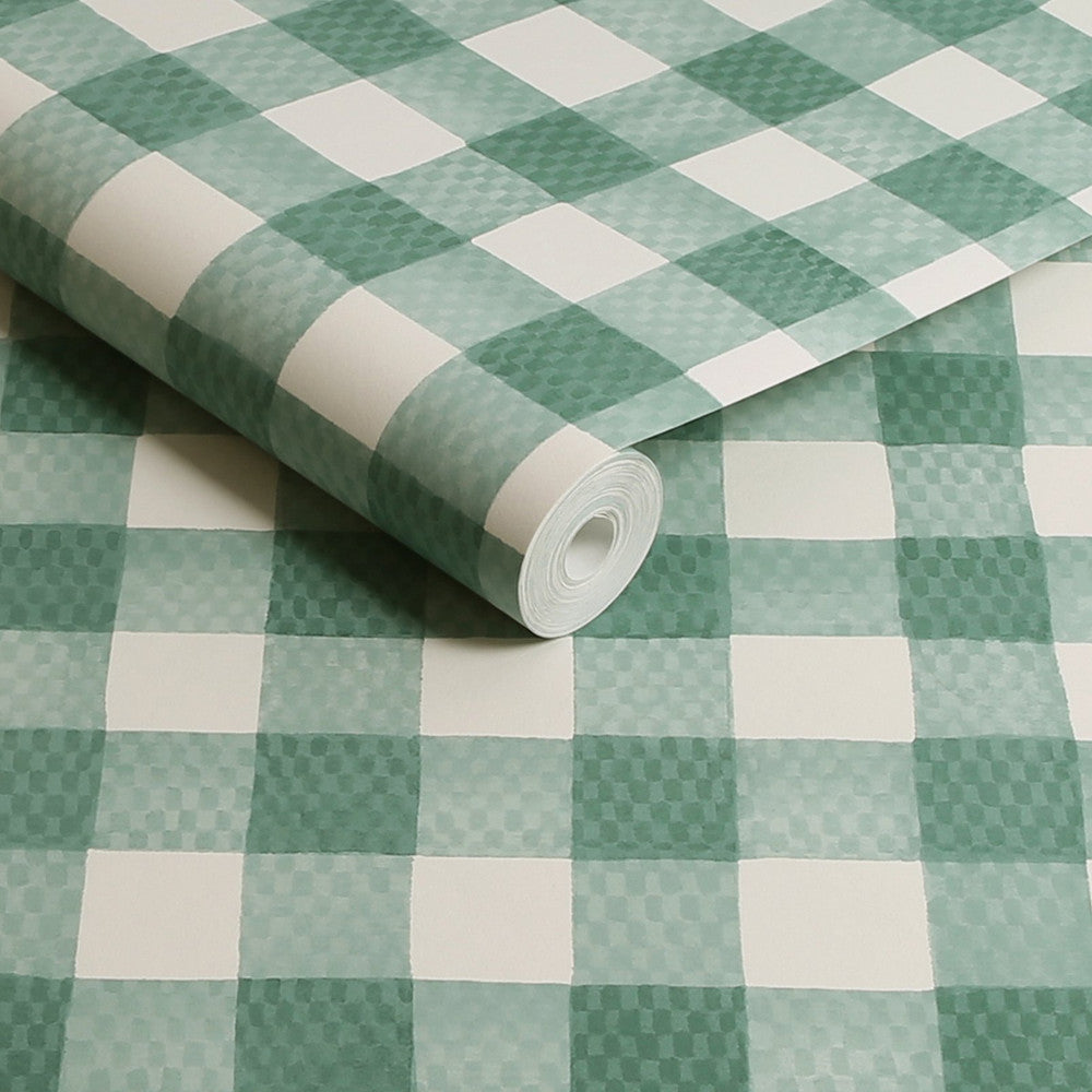 Cath Kidston Tapete - Gemaltes Gingham - Grün