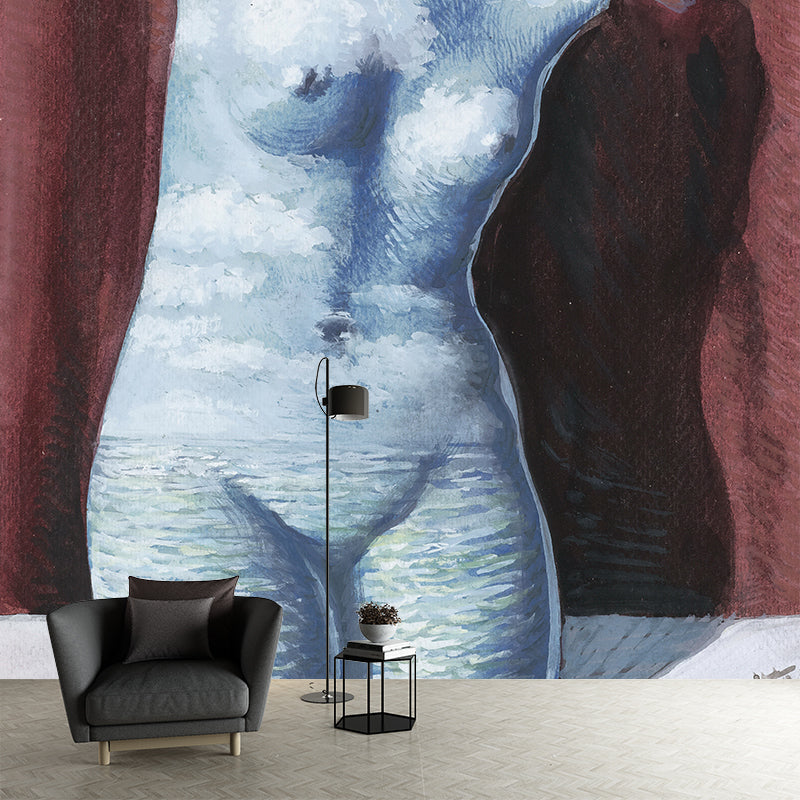 Große Surrealismus Wandmalereien Rot-Blau Rene Magritte Nackte Frauenzeichnung Wanddeko, Maßgeschneiderte Größe