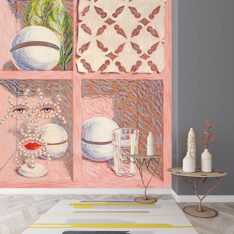 Frendorf | Pink Storage Case Murals Wallpaper Fleckenresistente Wandverkleidung für das Wohnzimmer