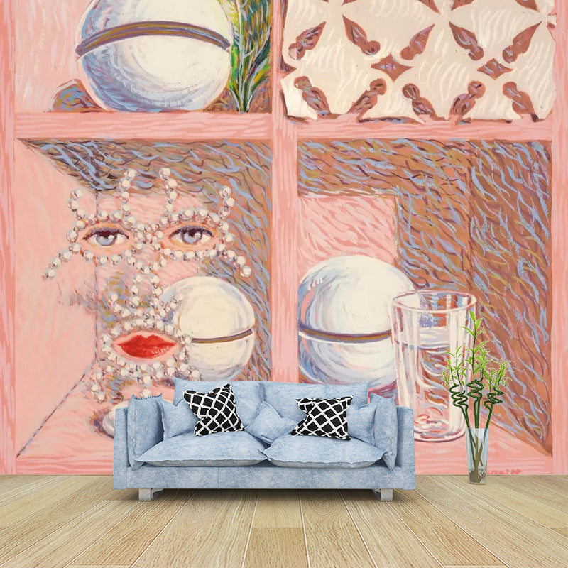 Frendorf | Pink Storage Case Murals Wallpaper Fleckenresistente Wandverkleidung für das Wohnzimmer