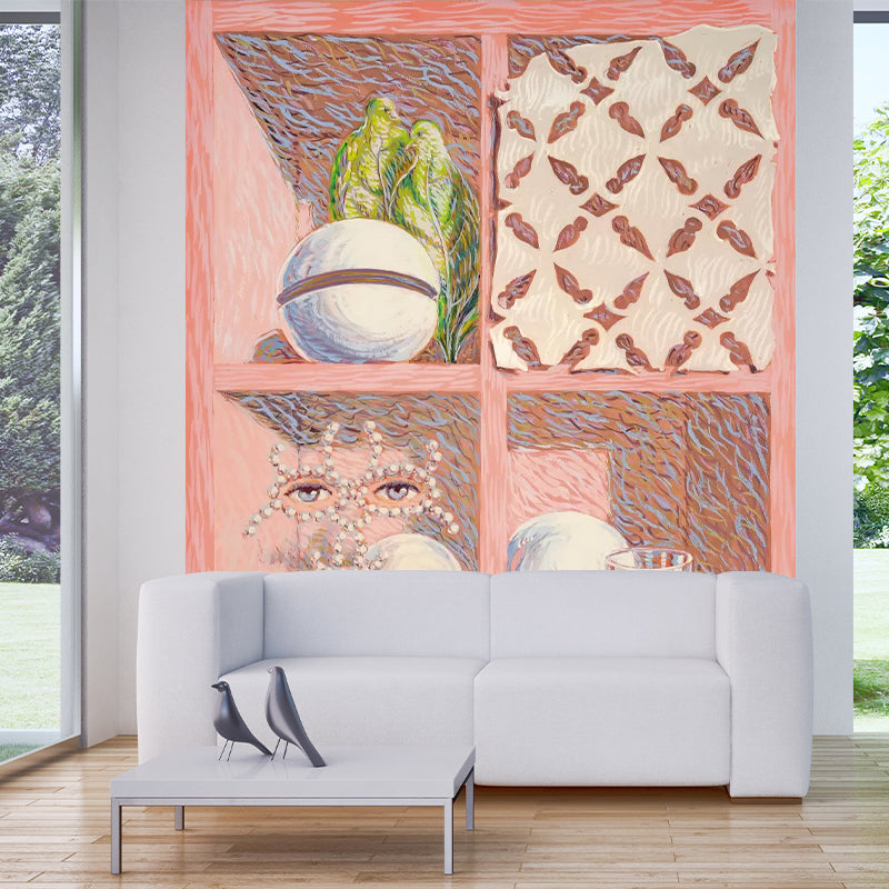 Frendorf | Pink Storage Case Murals Wallpaper Fleckenresistente Wandverkleidung für das Wohnzimmer