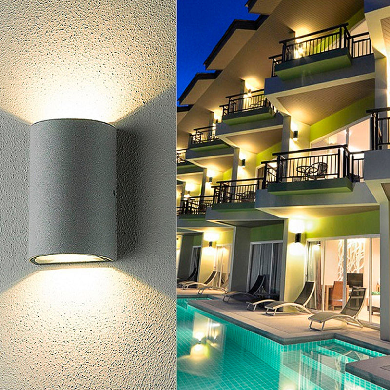 Frendorf | LED Buitenwandwaslamp met Half-Cilinder Aluminium Schaduw Zwart/Grijs Wandlamp in Warm/Wit Licht