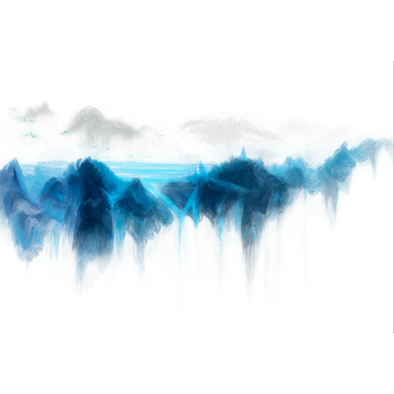 River Mountain Landschaft Wandmural Tapete Blau und Weiß Moderne Kunst Wandverkleidung für Zuhause