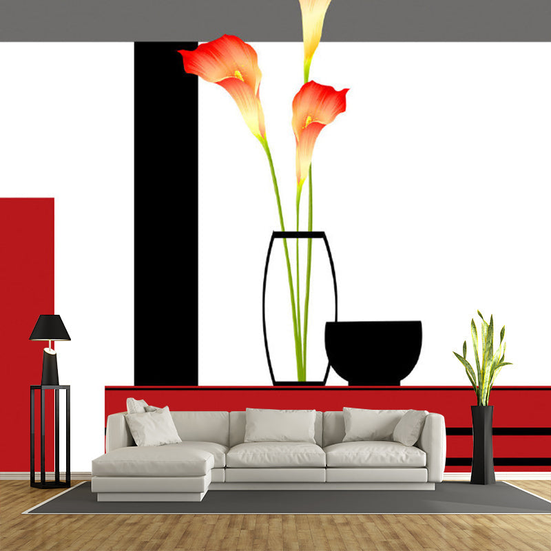 Frendorf | Ganze Calla-Lilie Wandkunst Künstliche Schöne Blumen Wanddekoration in Rot-Schwarz
