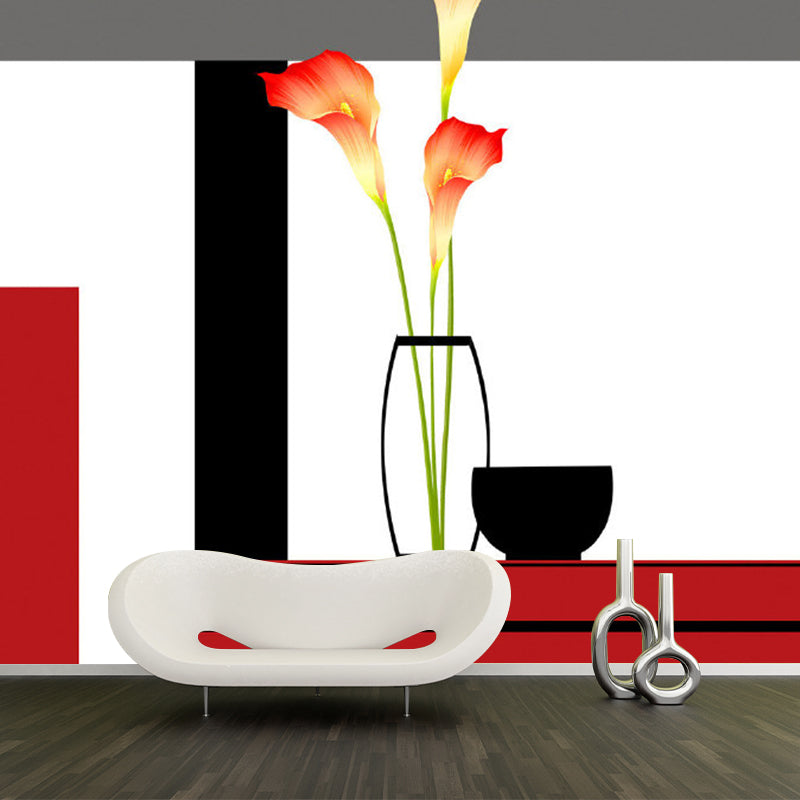 Frendorf | Ganze Calla-Lilie Wandkunst Künstliche Schöne Blumen Wanddekoration in Rot-Schwarz