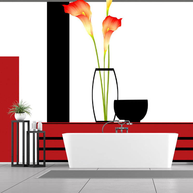 Frendorf | Ganze Calla-Lilie Wandkunst Künstliche Schöne Blumen Wanddekoration in Rot-Schwarz