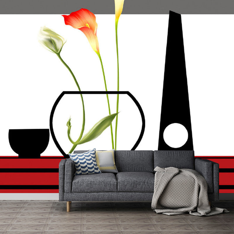 Frendorf | Ganze Calla-Lilie Wandkunst Künstliche Schöne Blumen Wanddekoration in Rot-Schwarz