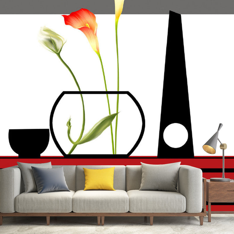 Frendorf | Ganze Calla-Lilie Wandkunst Künstliche Schöne Blumen Wanddekoration in Rot-Schwarz
