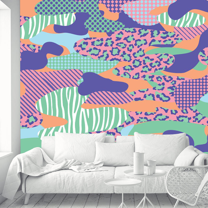 Bohemian Abstract Pattern Wandtapeten Lila-Grün Geometrische Wandverkleidung für Akzentwand