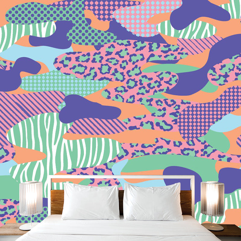 Bohemian Abstract Pattern Wandtapeten Lila-Grün Geometrische Wandverkleidung für Akzentwand