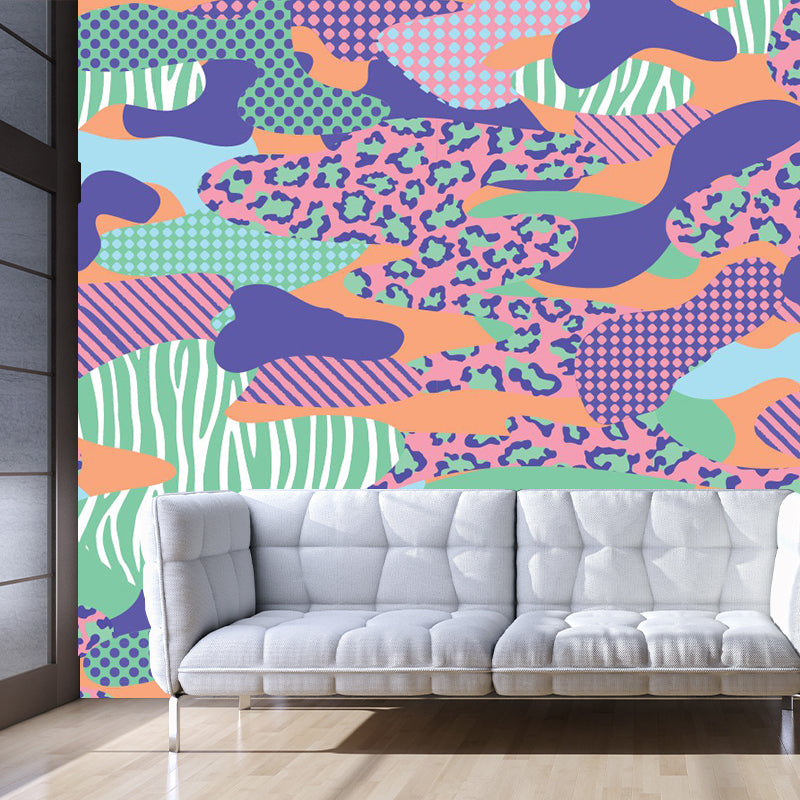 Bohemian Abstract Pattern Wandtapeten Lila-Grün Geometrische Wandverkleidung für Akzentwand