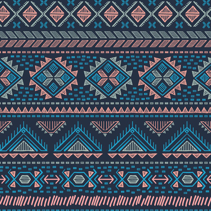 Frendorf | Boho Geometrische Tapetenmural für das Wohnzimmer Benutzerdefinierte Wanddekoration in Blau-Orange