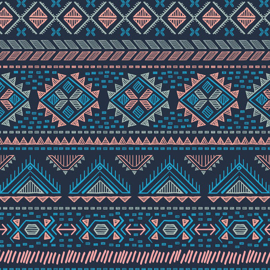 Frendorf | Boho Geometrische Tapetenmural für das Wohnzimmer Benutzerdefinierte Wanddekoration in Blau-Orange