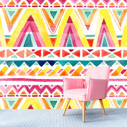 Frendorf | Roze-Geel Zigzag Wandmuur Moisture Resistant Bohemia Woonkamer Wandbedekking