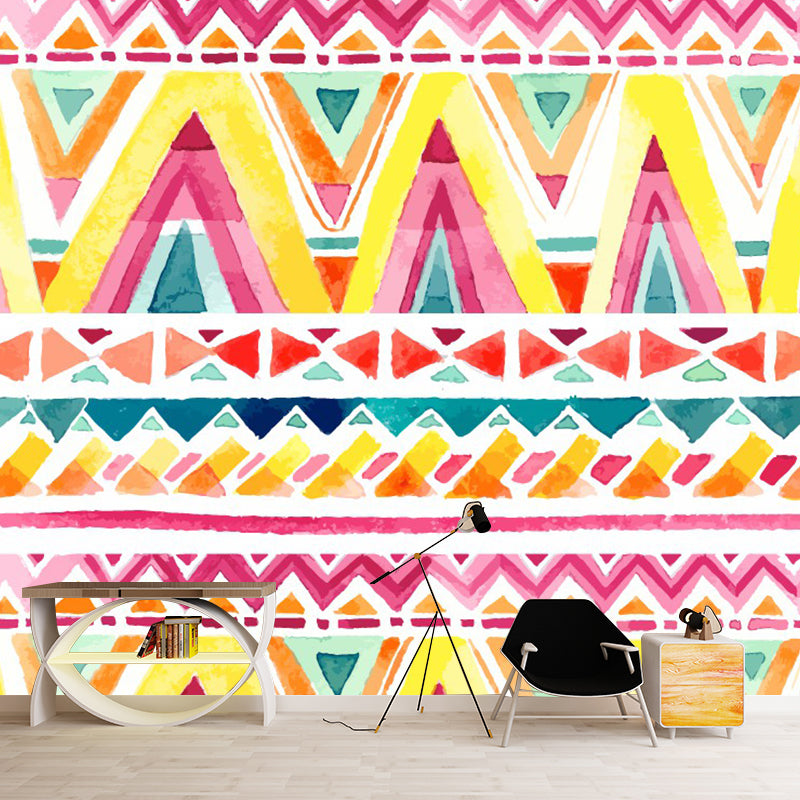 Frendorf | Roze-Geel Zigzag Wandmuur Moisture Resistant Bohemia Woonkamer Wandbedekking