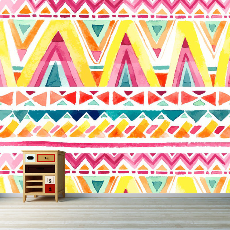 Frendorf | Roze-Geel Zigzag Wandmuur Moisture Resistant Bohemia Woonkamer Wandbedekking