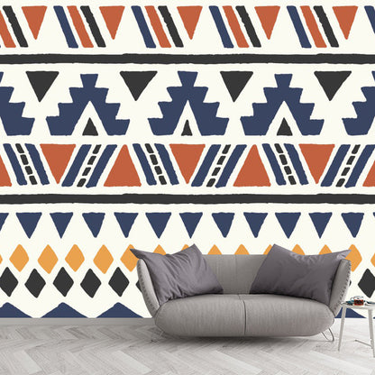 Frendorf | Non Woven Waschbare Wandbilder Bohemian Nahtlos Muster Wandkunst in Blau-Orange-Gelb