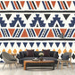Frendorf | Non Woven Waschbare Wandbilder Bohemian Nahtlos Muster Wandkunst in Blau-Orange-Gelb