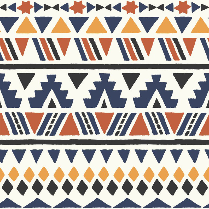 Frendorf | Non Woven Waschbare Wandbilder Bohemian Nahtlos Muster Wandkunst in Blau-Orange-Gelb