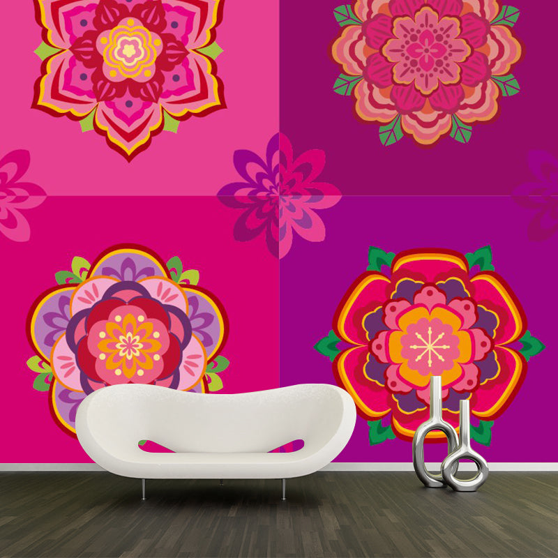 Frendorf | Bohemia Squares Wandtapete Rose Rote Blumen Wandverkleidung für Schlafzimmerdekoration