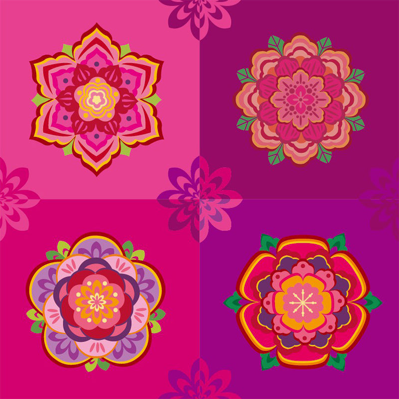 Frendorf | Bohemia Squares Wandtapete Rose Rote Blumen Wandverkleidung für Schlafzimmerdekoration