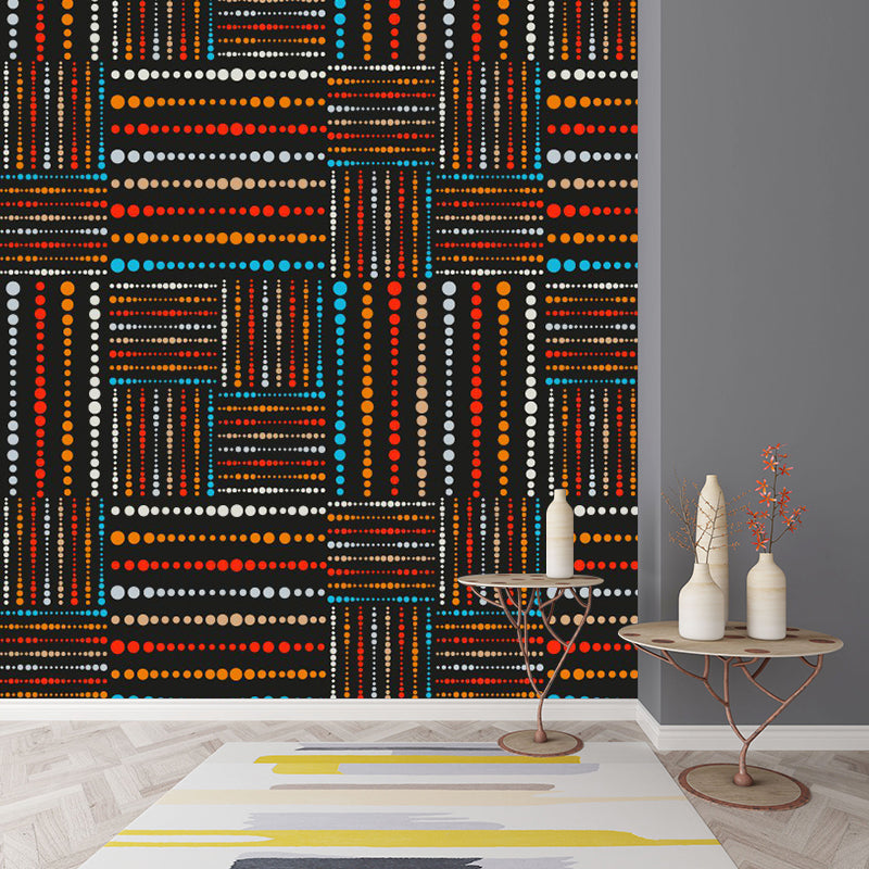 Frendorf | Boho Beaded Check Muurbehang Oranje-Blauw Vlekbestendig Wanddecor voor Thuis