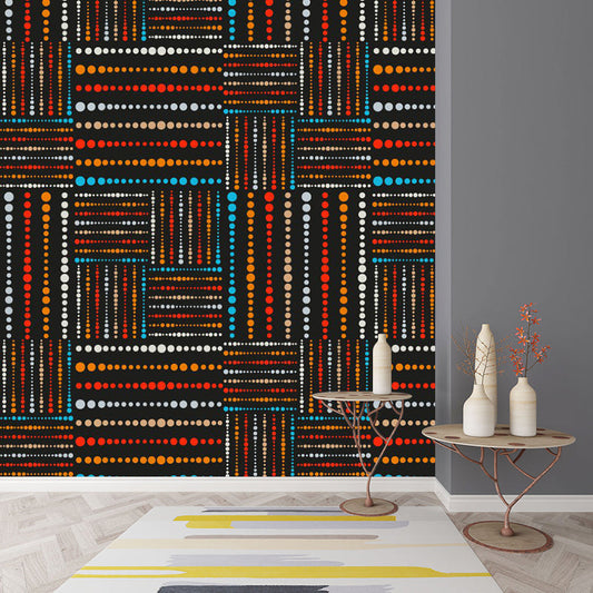 Frendorf | Boho Beaded Check Muurbehang Oranje-Blauw Vlekbestendig Wanddecor voor Thuis