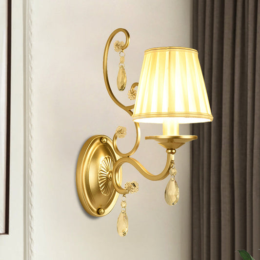 Frendorf | 1 Glühbirne Tapere Wand Sconce Moderne Gold Stoff Wandmontage Licht Fixture für Schlafzimmer