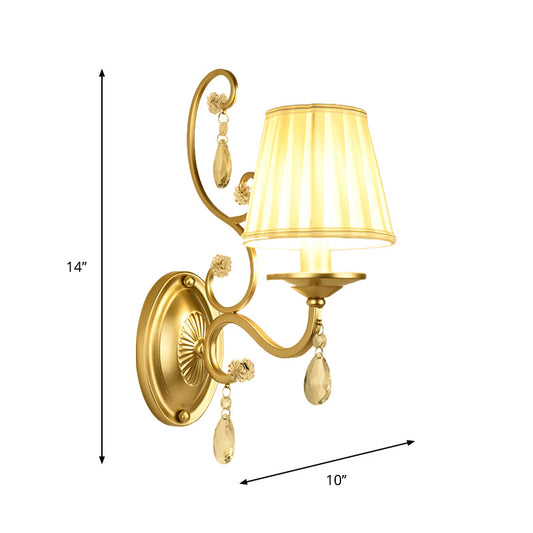 Frendorf | 1 Glühbirne Tapere Wand Sconce Moderne Gold Stoff Wandmontage Licht Fixture für Schlafzimmer