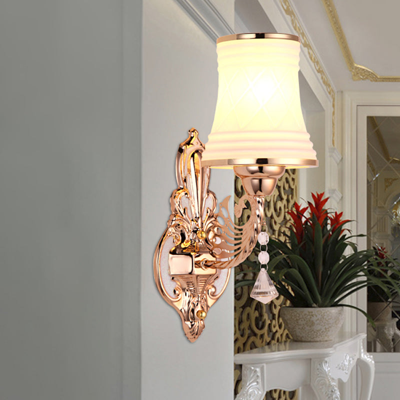 Frendorf | Opal Glas Getaperde Bel Wandlamp Verlichting Modern 1 Hoofd Slaapkamer Oppervlakte Wandlamp in Goud