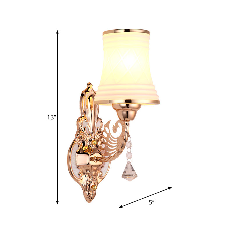 Frendorf | Opal Glas Getaperde Bel Wandlamp Verlichting Modern 1 Hoofd Slaapkamer Oppervlakte Wandlamp in Goud