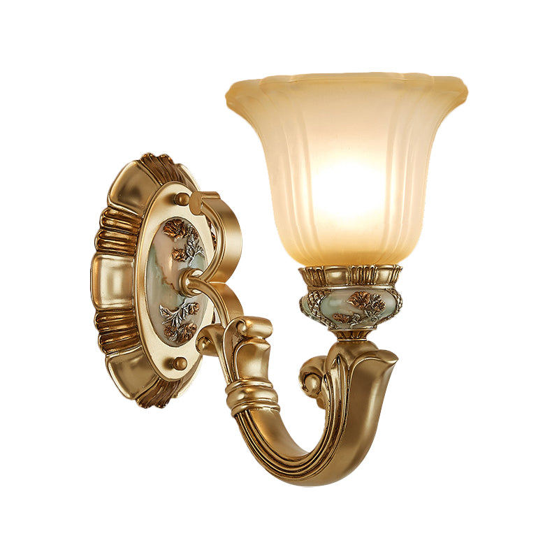 Frendorf | 1/2-Licht Wandleuchte Retro Wohnzimmerlampe mit Glocken-frostitzer Glaskuppel in Gold
