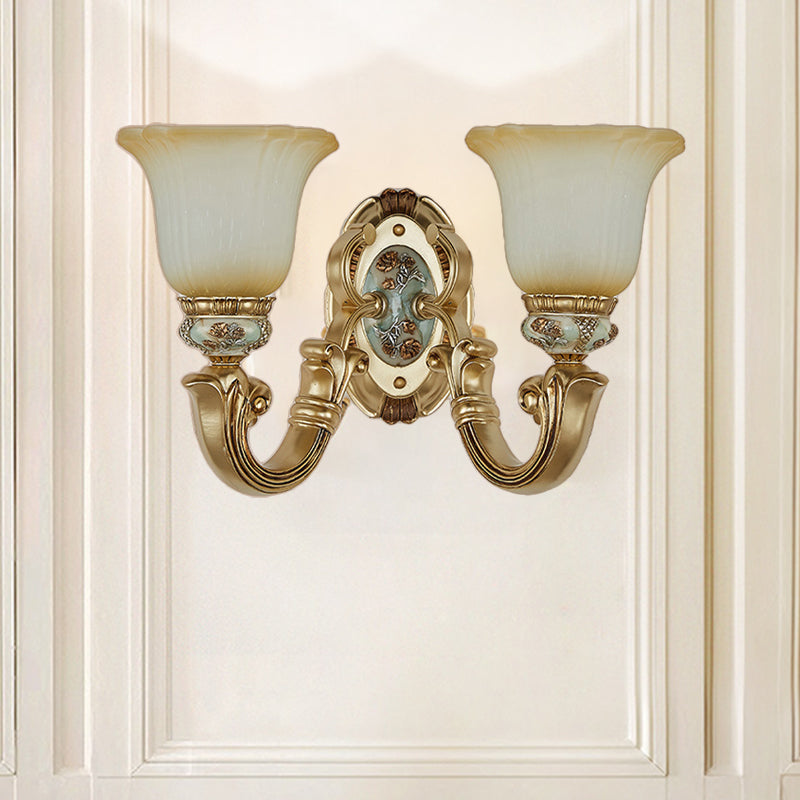 Frendorf | 1/2-Licht Wandleuchte Retro Wohnzimmerlampe mit Glocken-frostitzer Glaskuppel in Gold