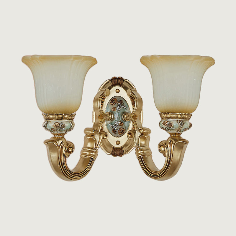 Frendorf | 1/2-Licht Wandleuchte Retro Wohnzimmerlampe mit Glocken-frostitzer Glaskuppel in Gold