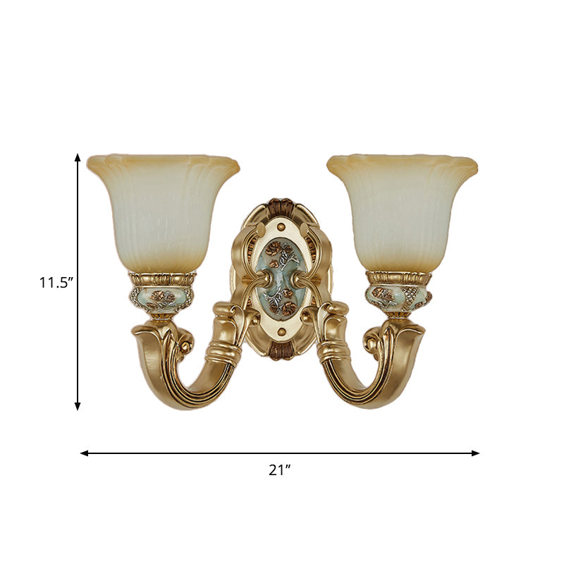 Frendorf | 1/2-Licht Wandleuchte Retro Wohnzimmerlampe mit Glocken-frostitzer Glaskuppel in Gold