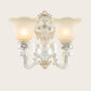 Frendorf | 1/2-Birnen Scalloped-Trim Glockenwandlampe Traditionell Weiß-Gold Mattglas Wandmontagebeleuchtung
