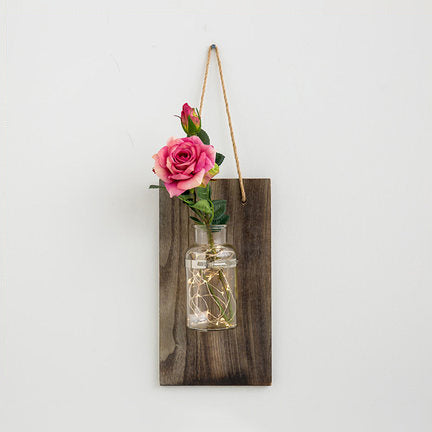 Frendorf | Daisy/Rose Accent Hangende Wandlamp Moderne Heldere Glazen Pot String Licht met Houten Achterplaat