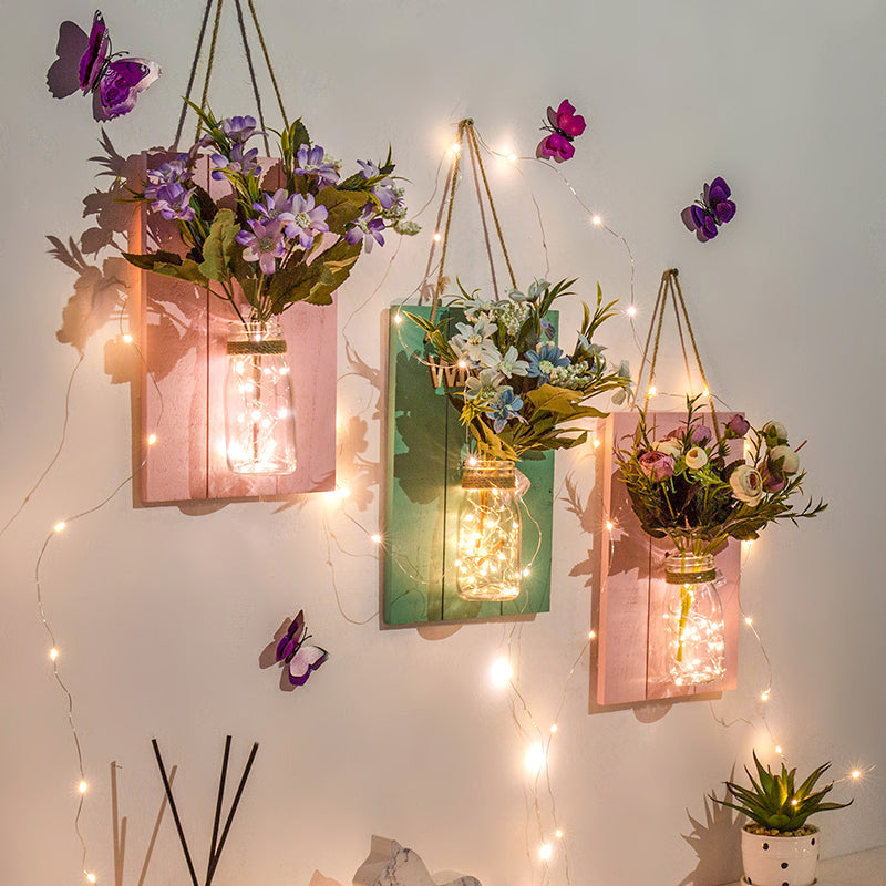 Florale Wand-Lichterkette für Café Rustikaler Glaslampenschirm Funkellicht mit pinker Rückwand