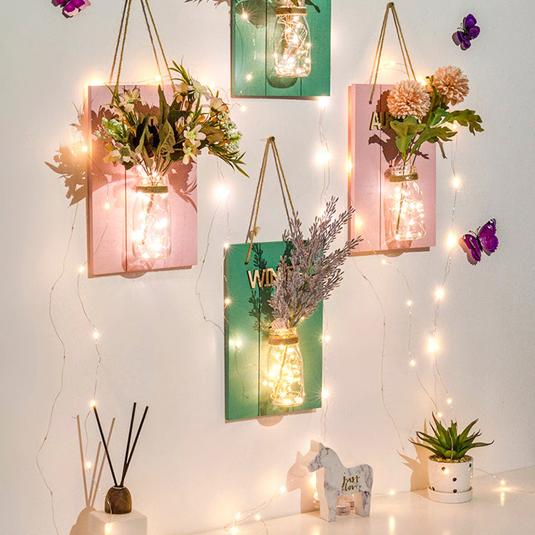Florale Wand-Lichterkette für Café Rustikaler Glaslampenschirm Funkellicht mit pinker Rückwand