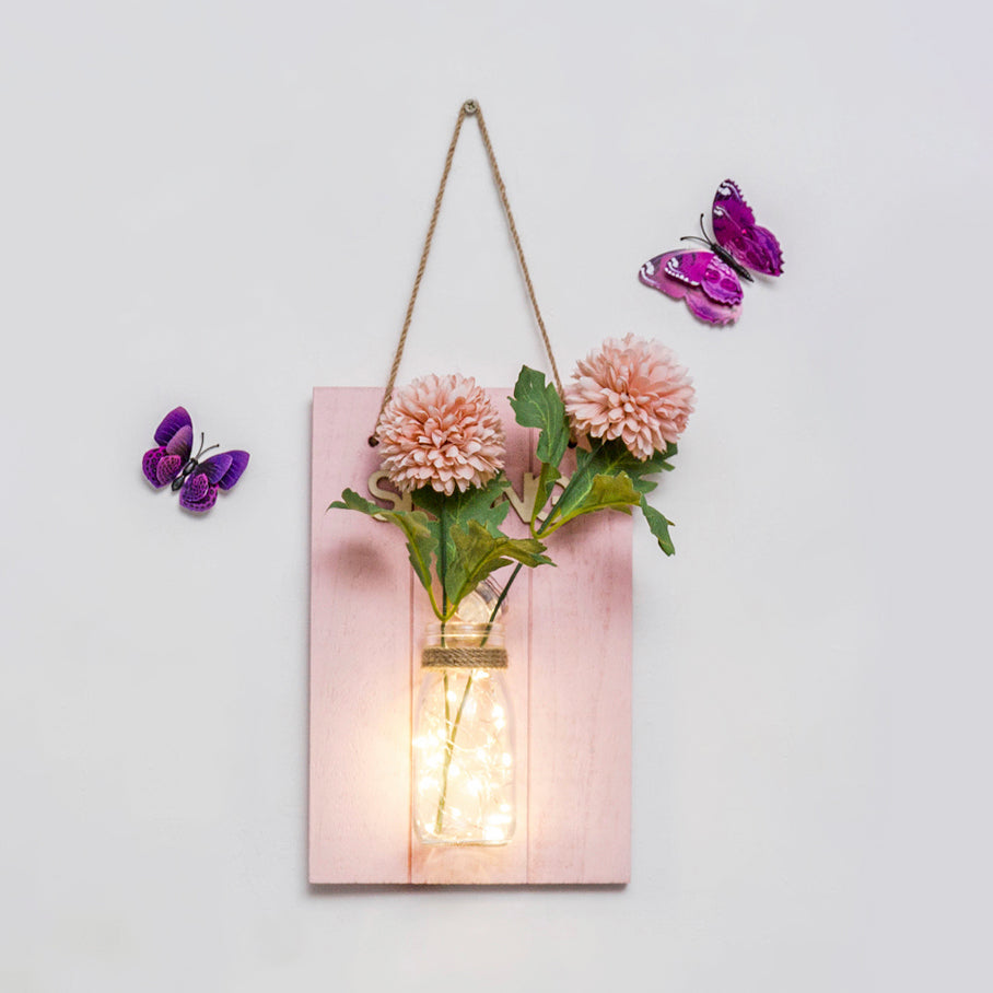 Florale Wand-Lichterkette für Café Rustikaler Glaslampenschirm Funkellicht mit pinker Rückwand