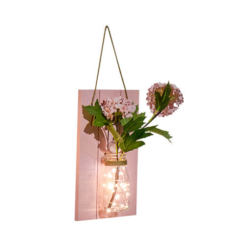 Florale Wand-Lichterkette für Café Rustikaler Glaslampenschirm Funkellicht mit pinker Rückwand