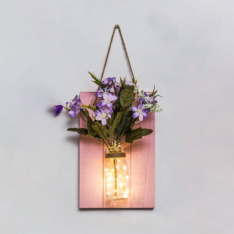 Florale Wand-Lichterkette für Café Rustikaler Glaslampenschirm Funkellicht mit pinker Rückwand