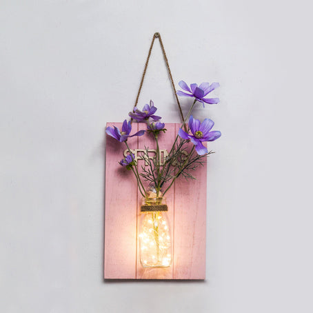 Florale Wand-Lichterkette für Café Rustikaler Glaslampenschirm Funkellicht mit pinker Rückwand