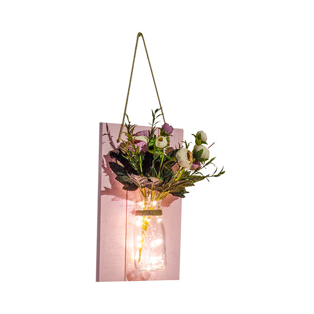 Florale Wand-Lichterkette für Café Rustikaler Glaslampenschirm Funkellicht mit pinker Rückwand