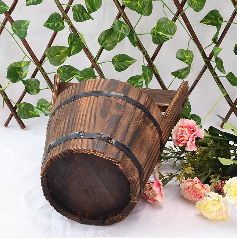 Frendorf | Rustikale Outdoor-Pflanzkübel im Fassstil – Klassische Gartenblumenkübel mit Holzoptik